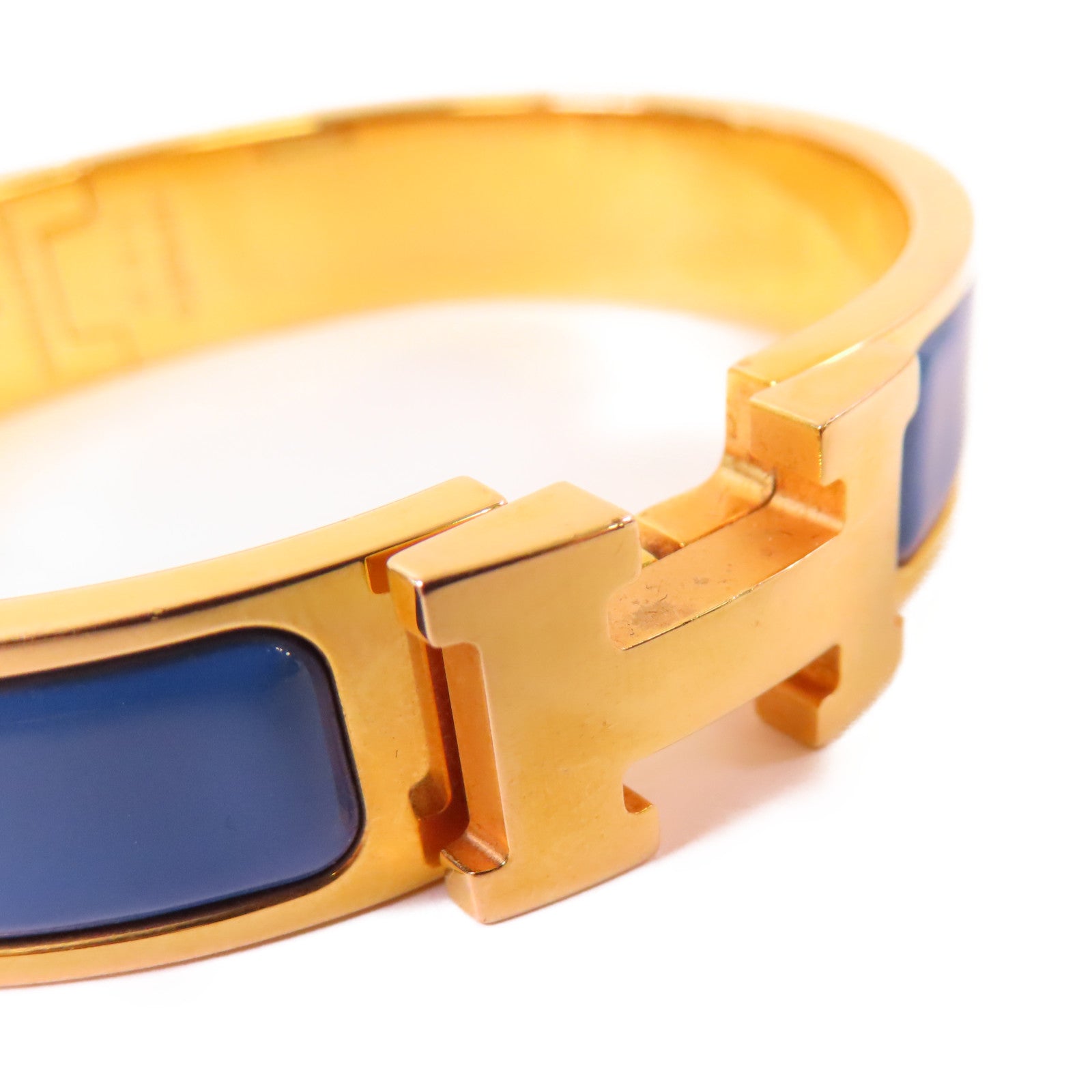 HERMES 金屬/琺瑯Clic H Bracelet金扣手鐲藍色/金色