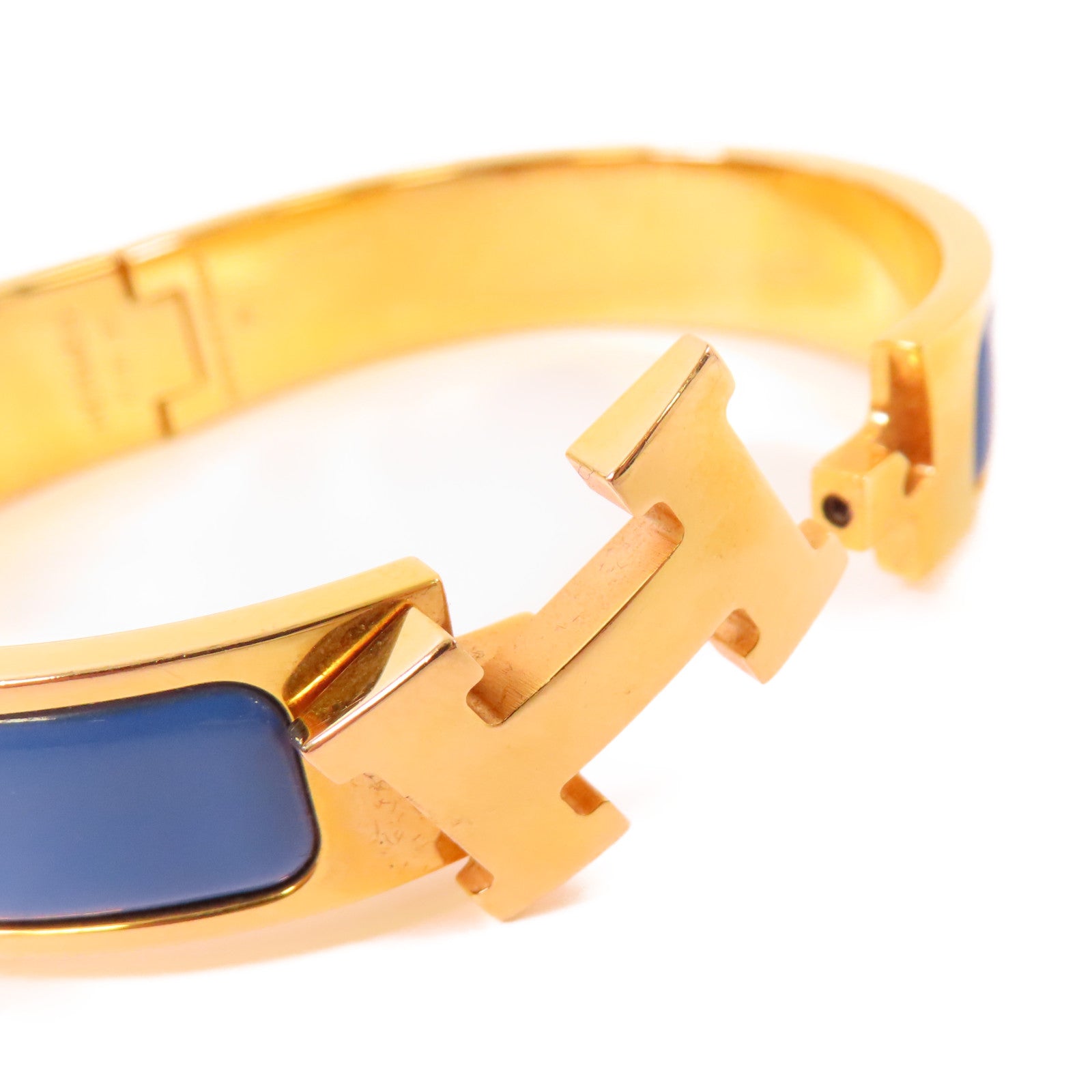 HERMES 金屬/琺瑯Clic H Bracelet金扣手鐲藍色/金色