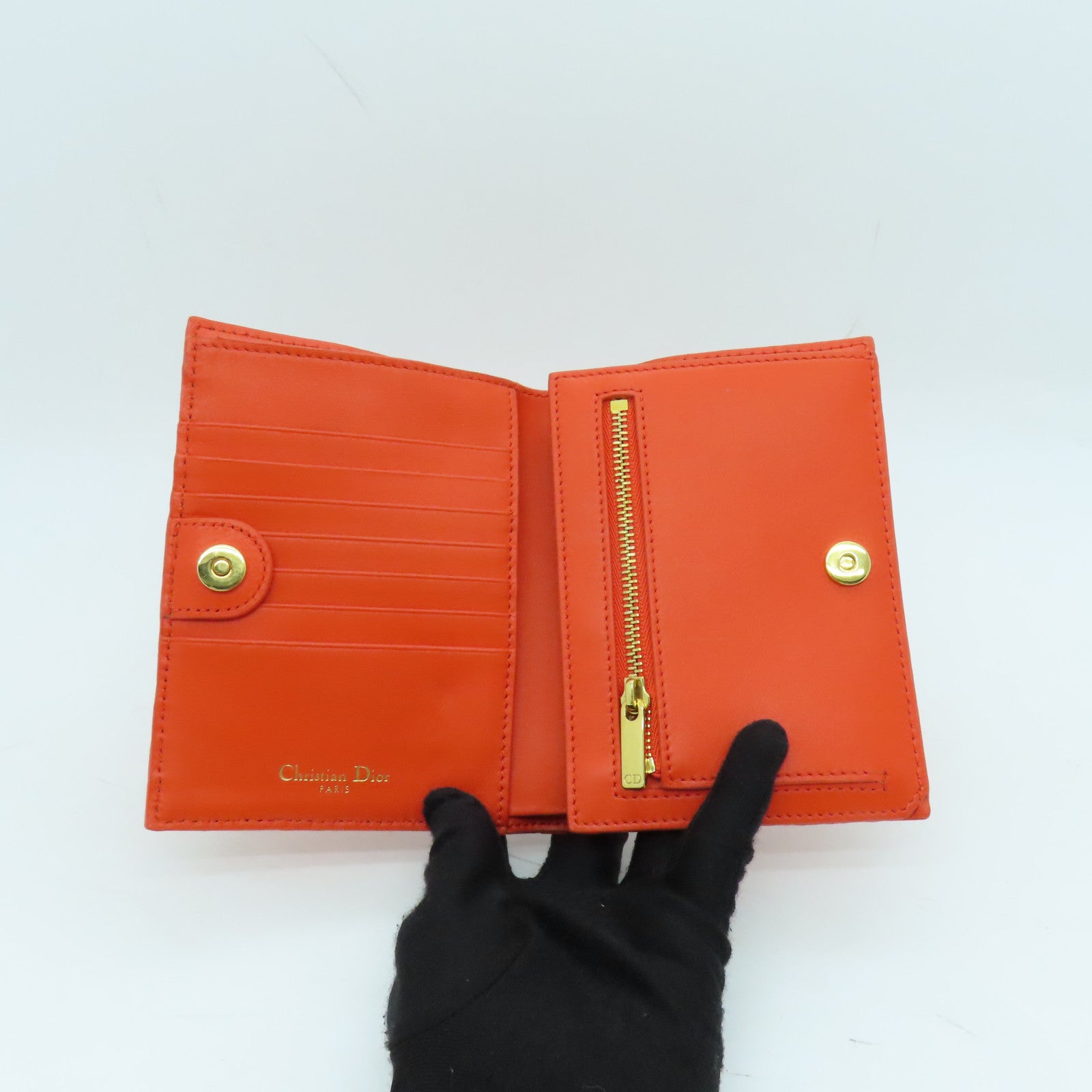 Dior 【激減優惠】牛皮皮革Wallet金扣錢包橙色