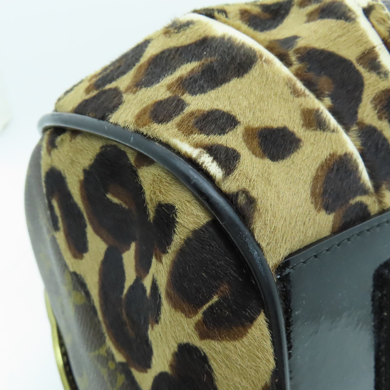 LOUIS VUITTON Monogram/蛇皮皮革Leopard Stephen金扣手挽肩背兩用袋啡色