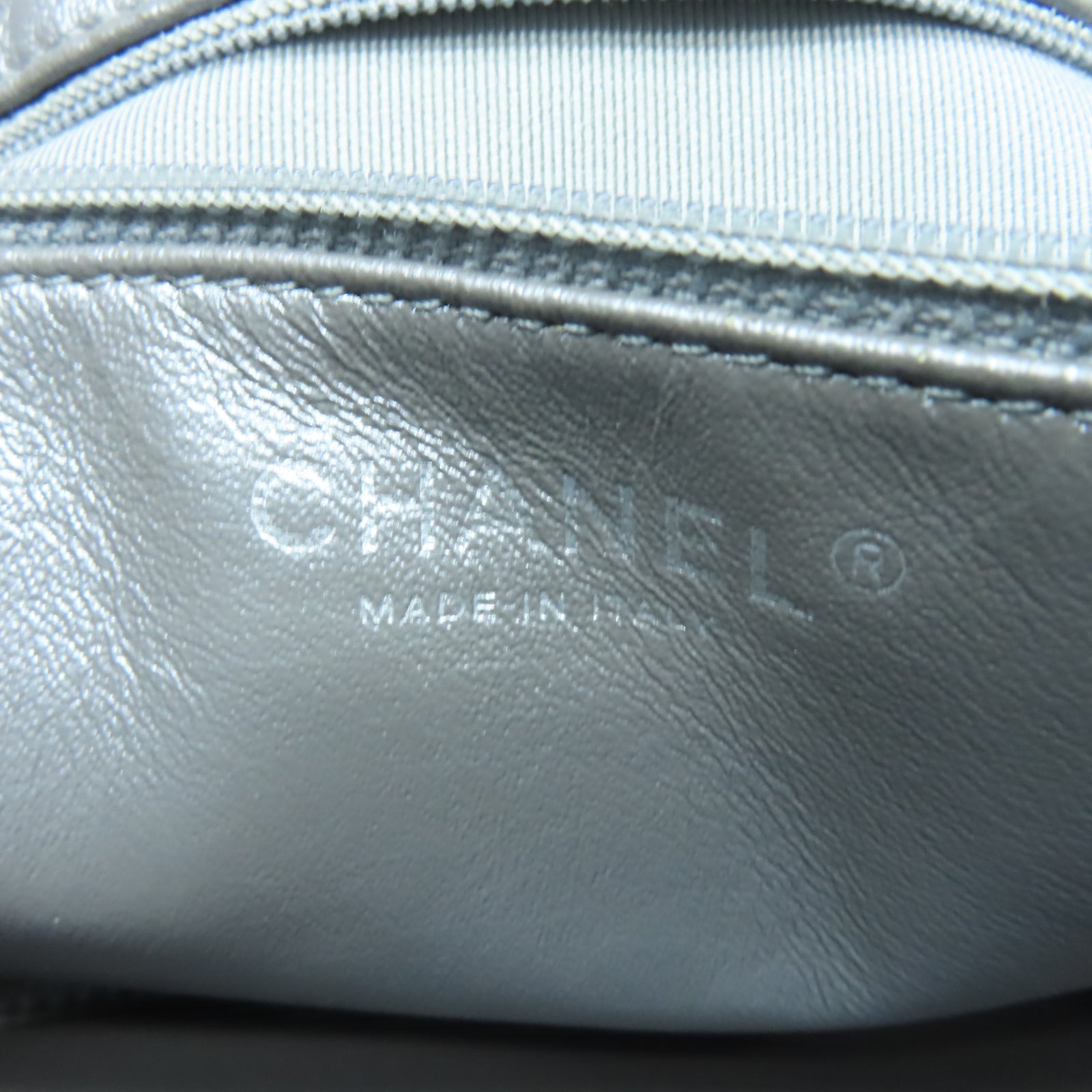 CHANEL 菱格Caviar皮革Tote Bag銀扣鏈帶手挽袋灰色
