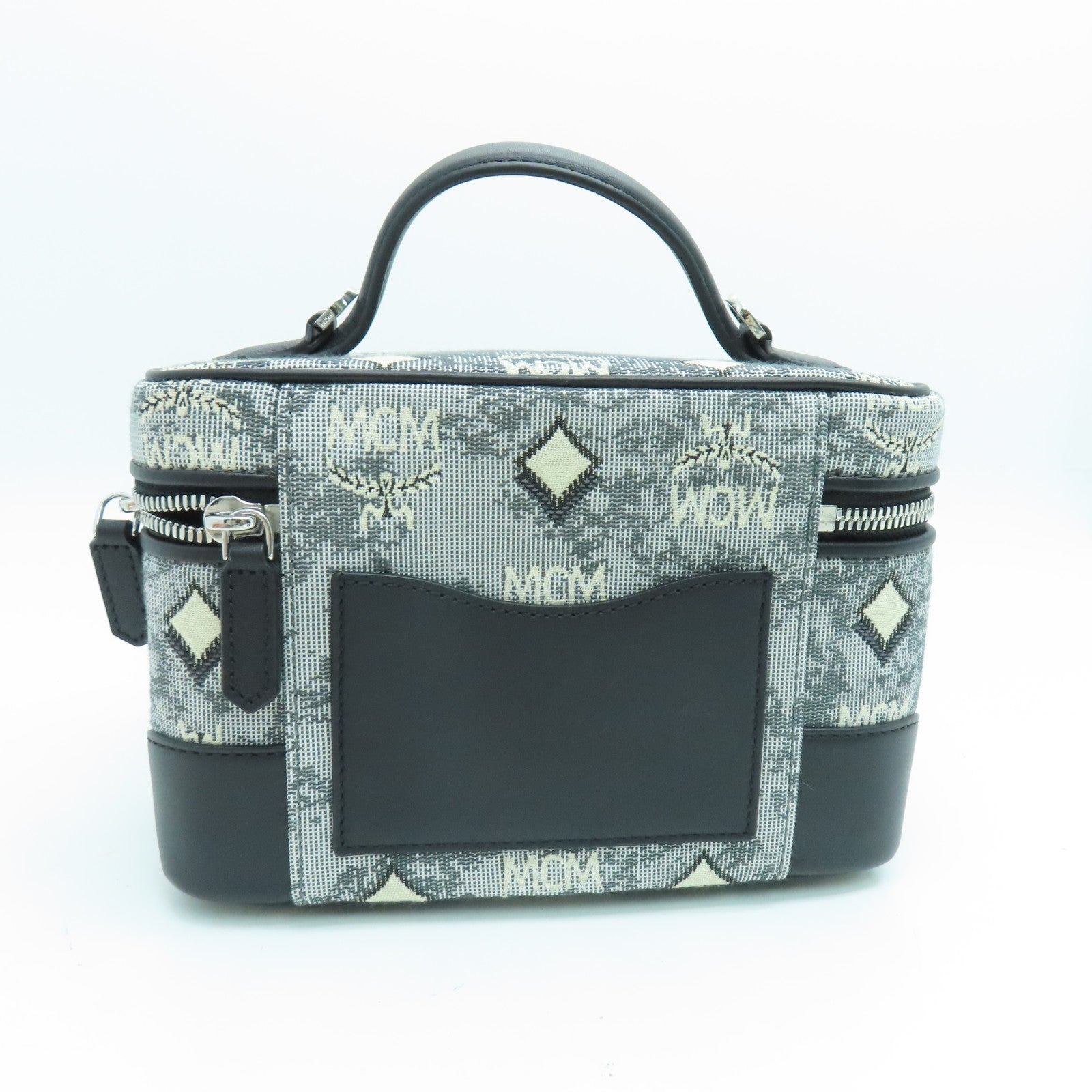 MCM 帆布Vanity Case銀扣手挽袋黑色/白色