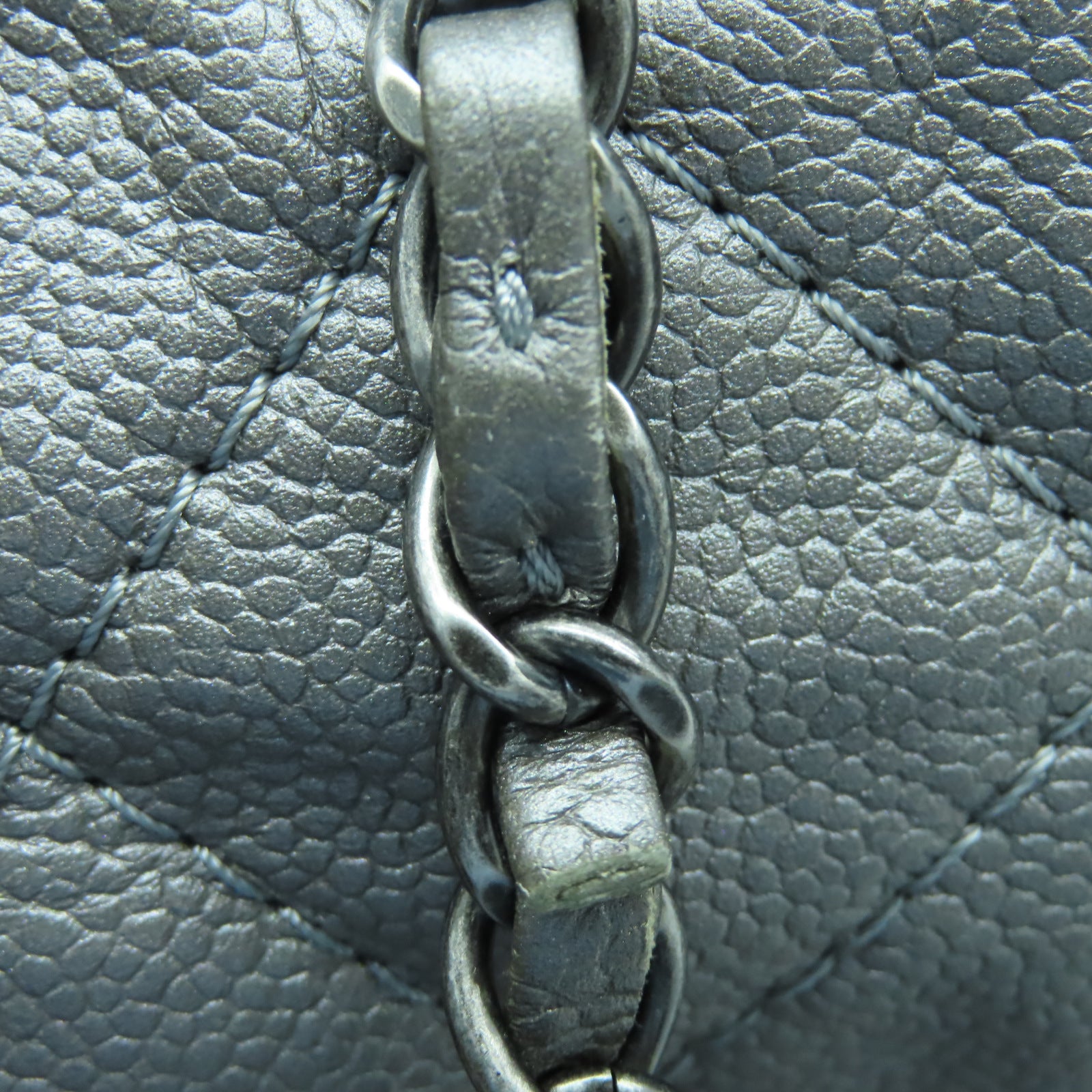 CHANEL 菱格Caviar皮革Tote Bag銀扣鏈帶手挽袋灰色