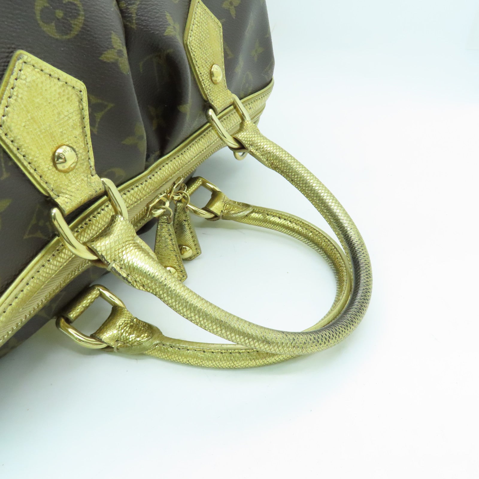 LOUIS VUITTON Monogram/蛇皮皮革Leopard Stephen金扣手挽肩背兩用袋啡色