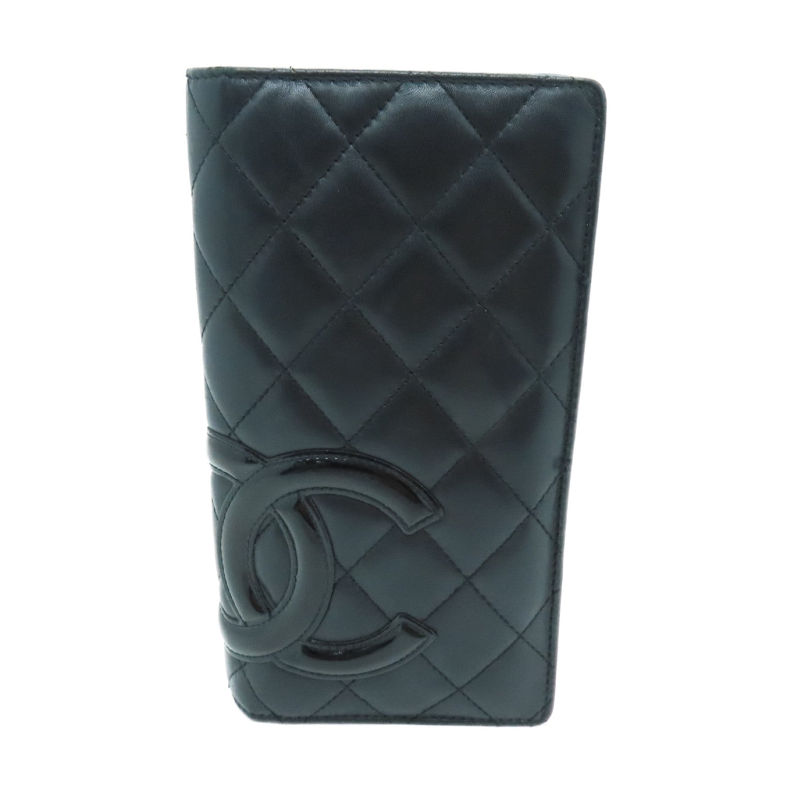 CHANEL 菱格牛皮皮革Cambon Wallet銀扣長錢包黑色