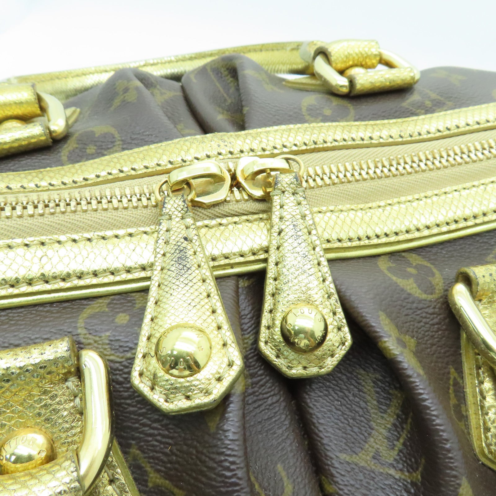 LOUIS VUITTON Monogram/蛇皮皮革Leopard Stephen金扣手挽肩背兩用袋啡色