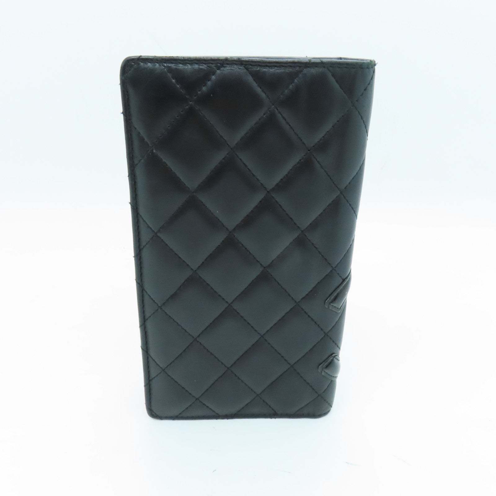 CHANEL 菱格牛皮皮革Cambon Wallet銀扣長錢包黑色
