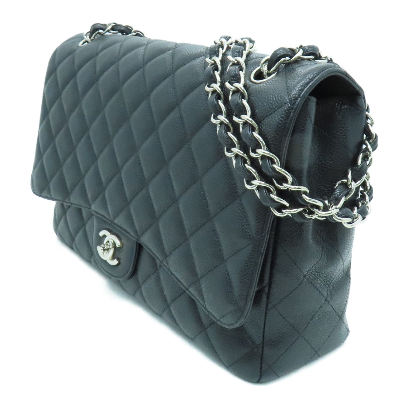 CHANEL 菱格牛皮皮革Chain Shoulder Bag鏈帶肩背袋黑色