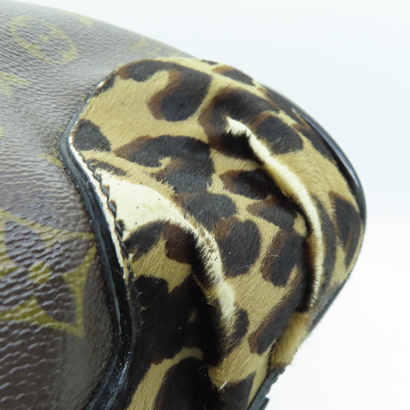 LOUIS VUITTON Monogram/蛇皮皮革Leopard Stephen金扣手挽肩背兩用袋啡色