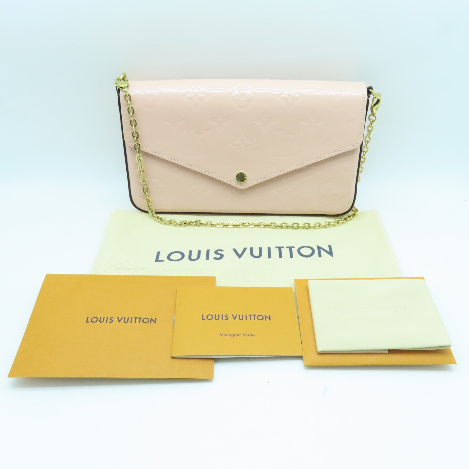 LOUIS VUITTON Monogram Vernis Felicie Pochette金扣链带肩背袋粉红色