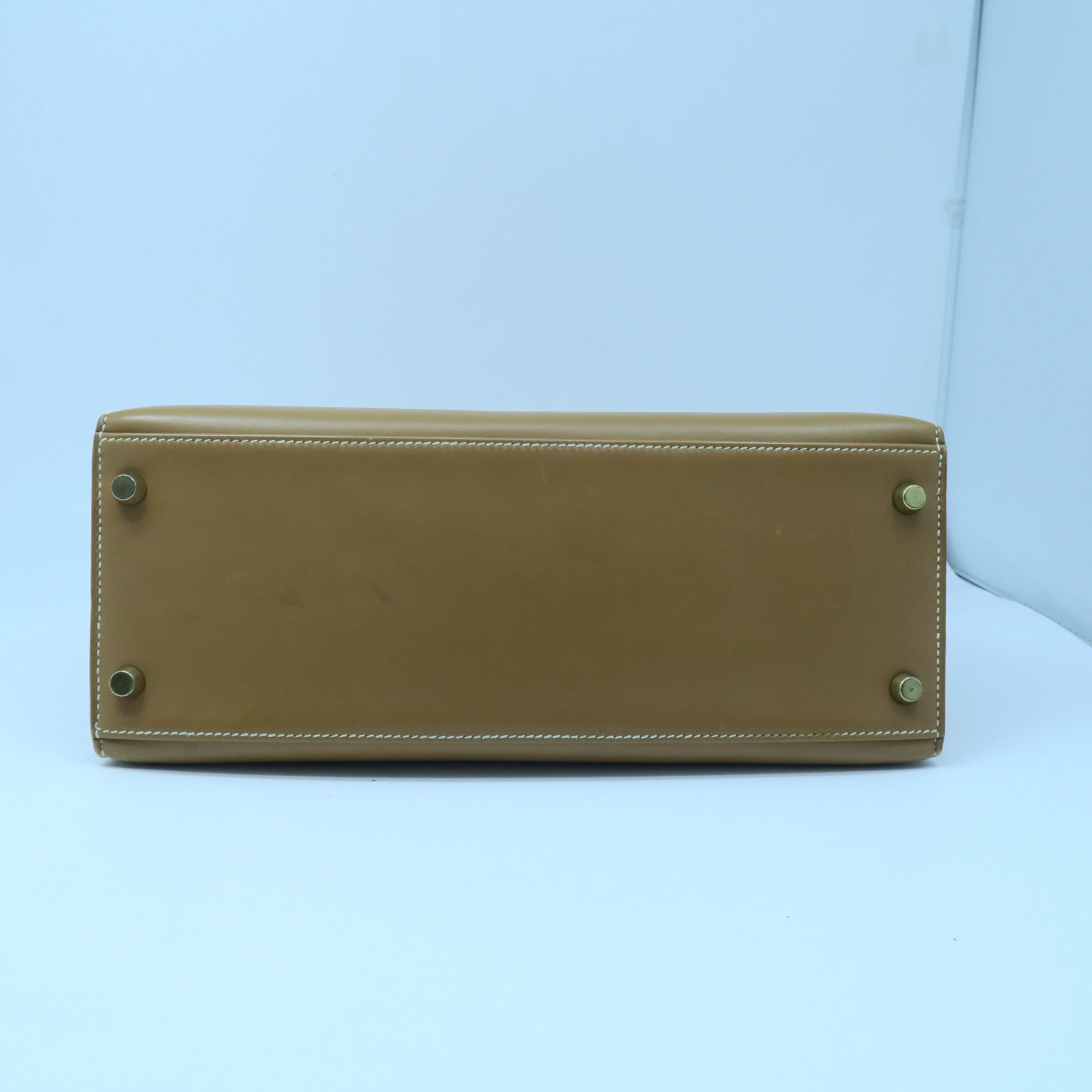 HERMES Chamonix Leather Kelly 28 Gold Buckle Handle Shoulder Bag Brown