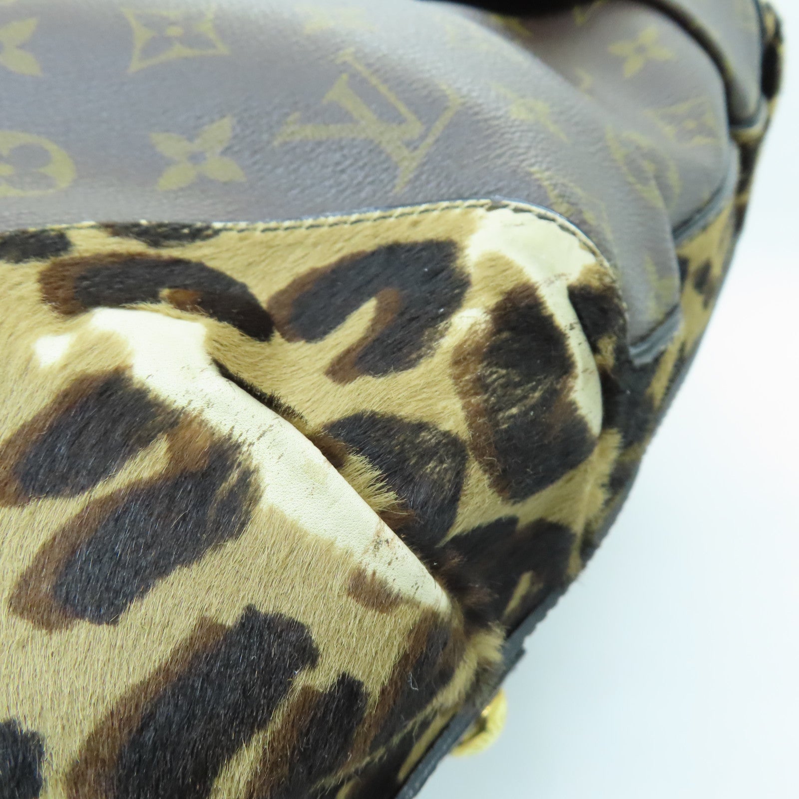 LOUIS VUITTON Monogram/蛇皮皮革Leopard Stephen金扣手挽肩背兩用袋啡色