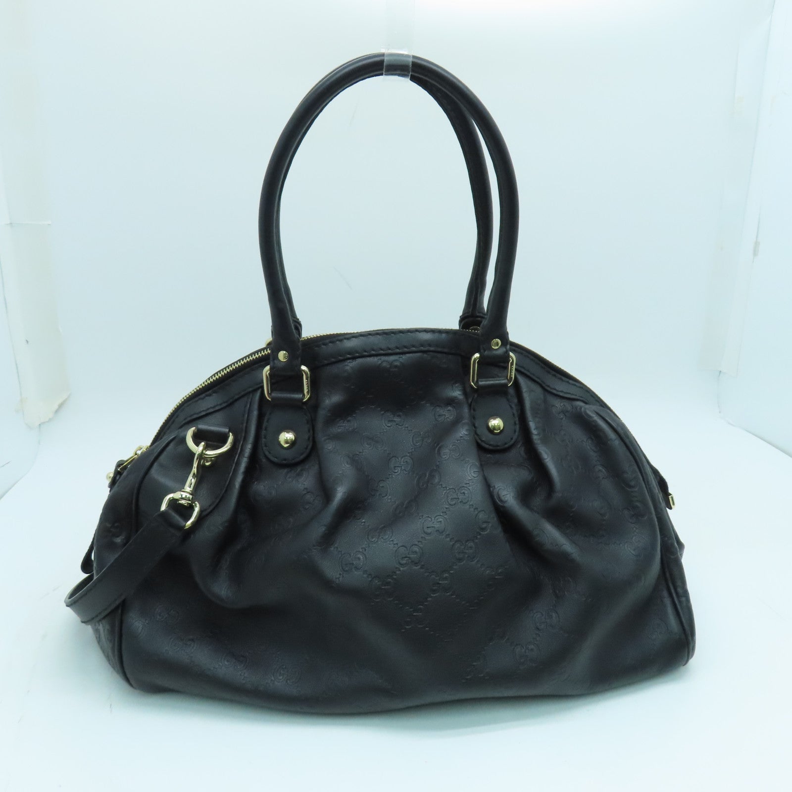 GUCCI 牛皮皮革2 Way Shoulder手挽肩背两用袋金扣黑色