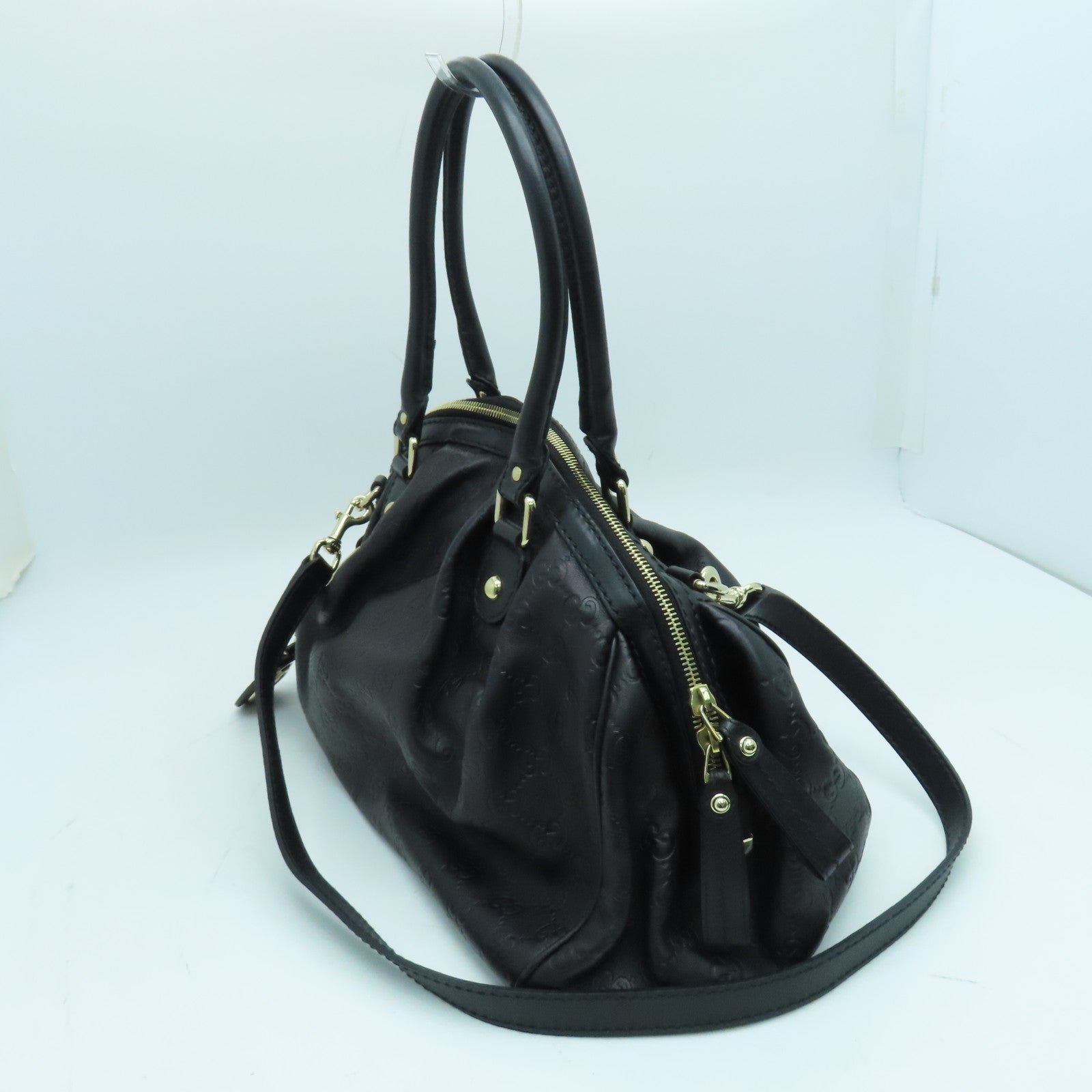 GUCCI 牛皮皮革2 Way Shoulder手挽肩背两用袋金扣黑色