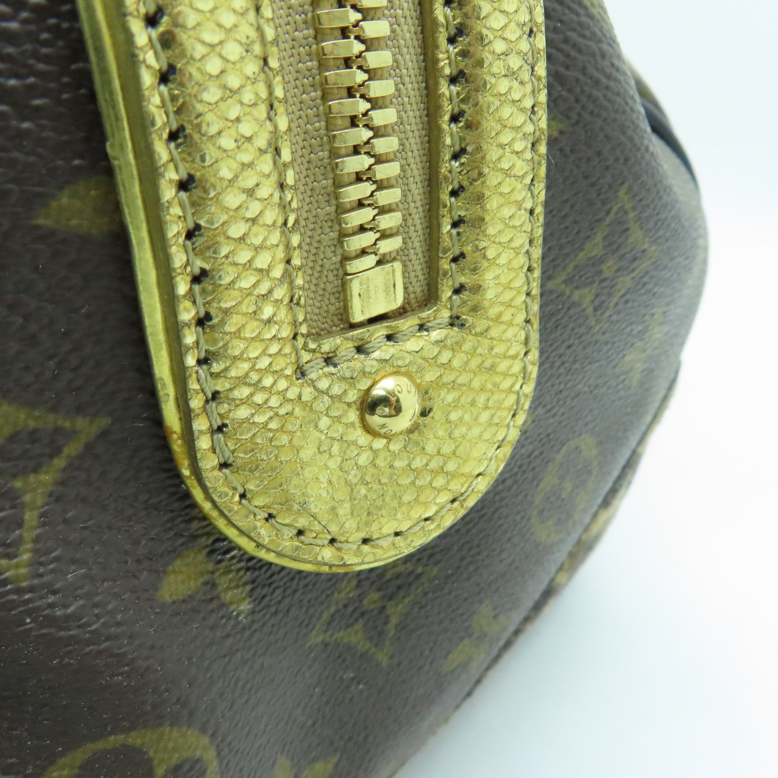 LOUIS VUITTON Monogram/蛇皮皮革Leopard Stephen金扣手挽肩背兩用袋啡色