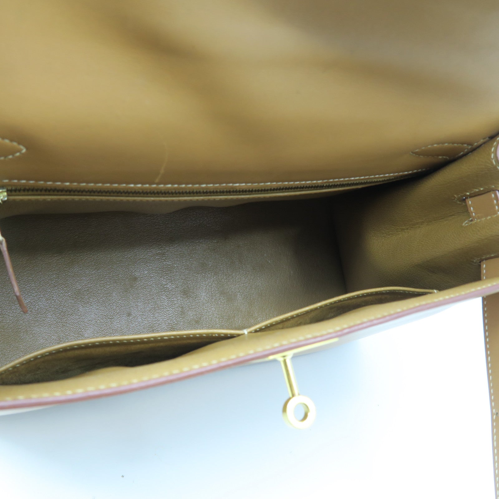 HERMES Chamonix Leather Kelly 28 Gold Buckle Handle Shoulder Bag Brown