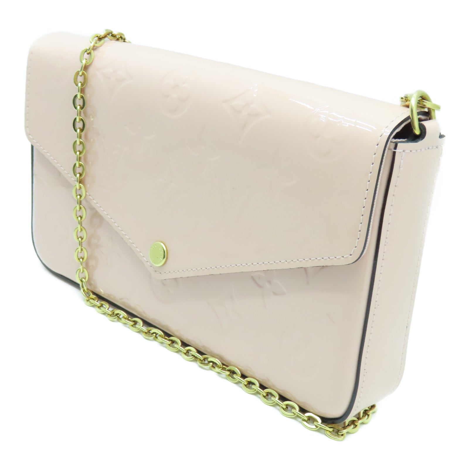 LOUIS VUITTON Monogram Vernis Felicie Pochette金扣链带肩背袋粉红色