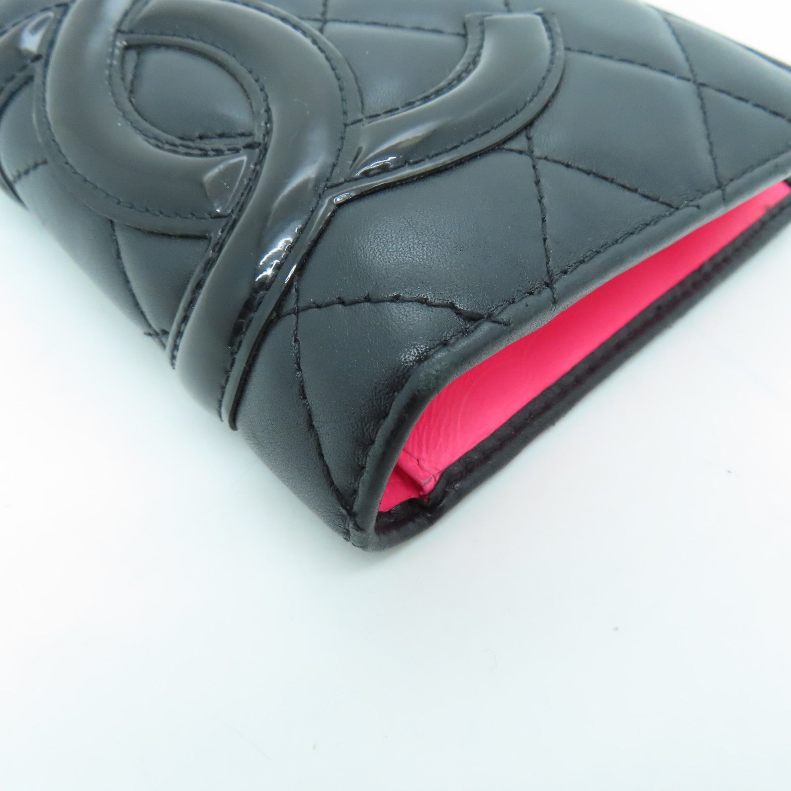 CHANEL 菱格牛皮皮革Cambon Wallet銀扣長錢包黑色