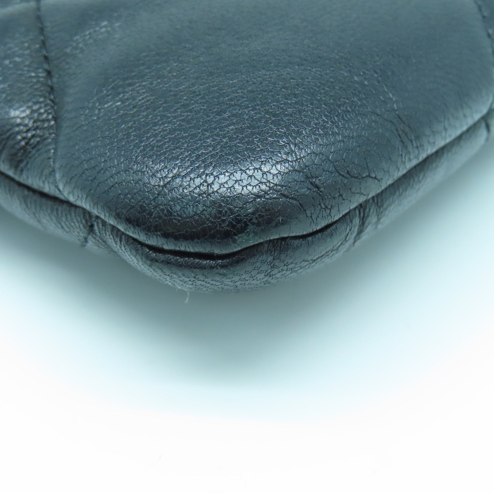 CHANEL Diamond Sheepskin Leather Pouch Gold Buckle Clutch Black