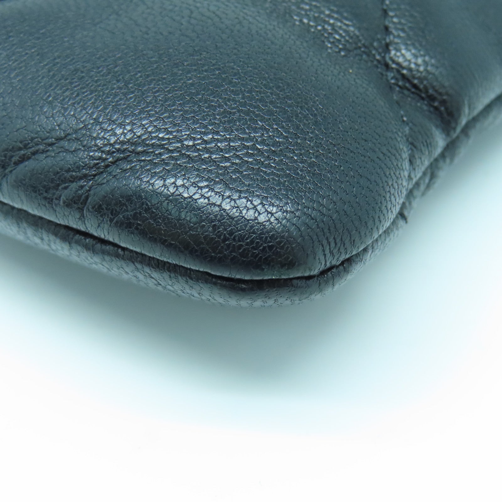 CHANEL Diamond Sheepskin Leather Pouch Gold Buckle Clutch Black