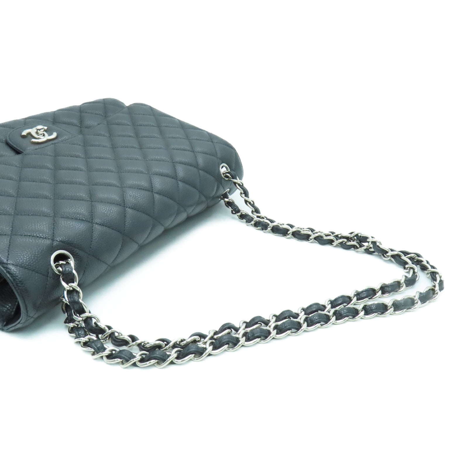 CHANEL 菱格牛皮皮革Chain Shoulder Bag鏈帶肩背袋黑色