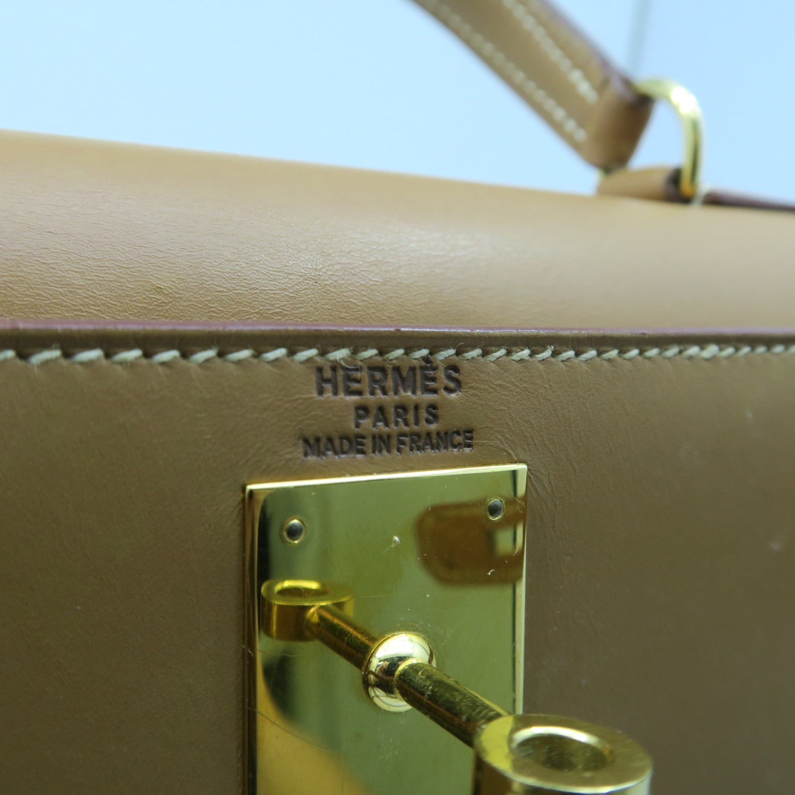 HERMES Chamonix Leather Kelly 28 Gold Buckle Handle Shoulder Bag Brown