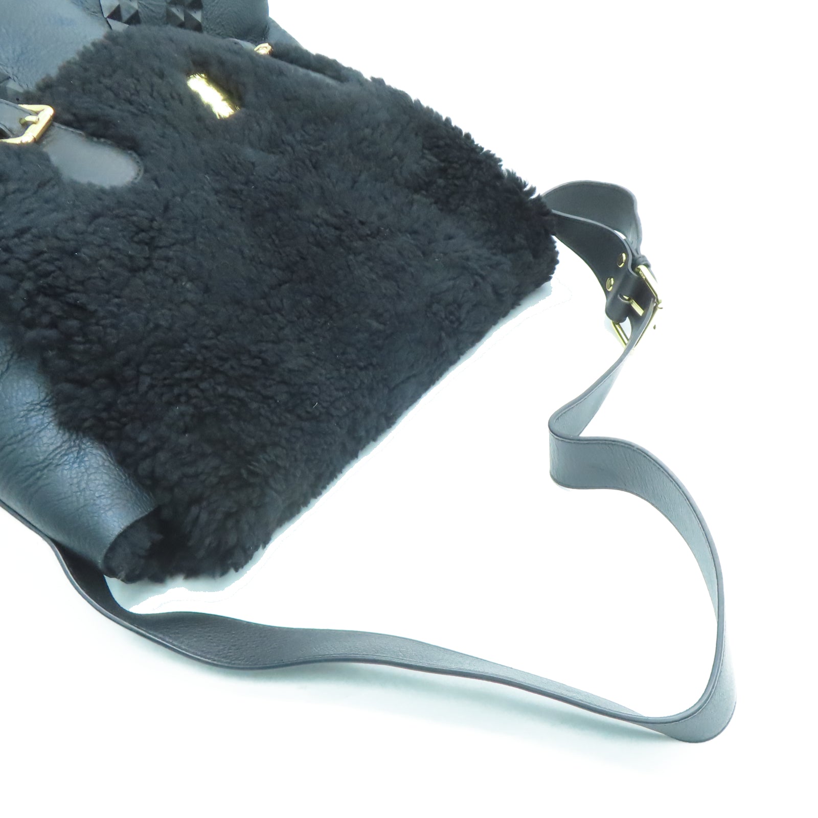MCM cowhide leather Shoulder Bag gold buckle shoulder bag black