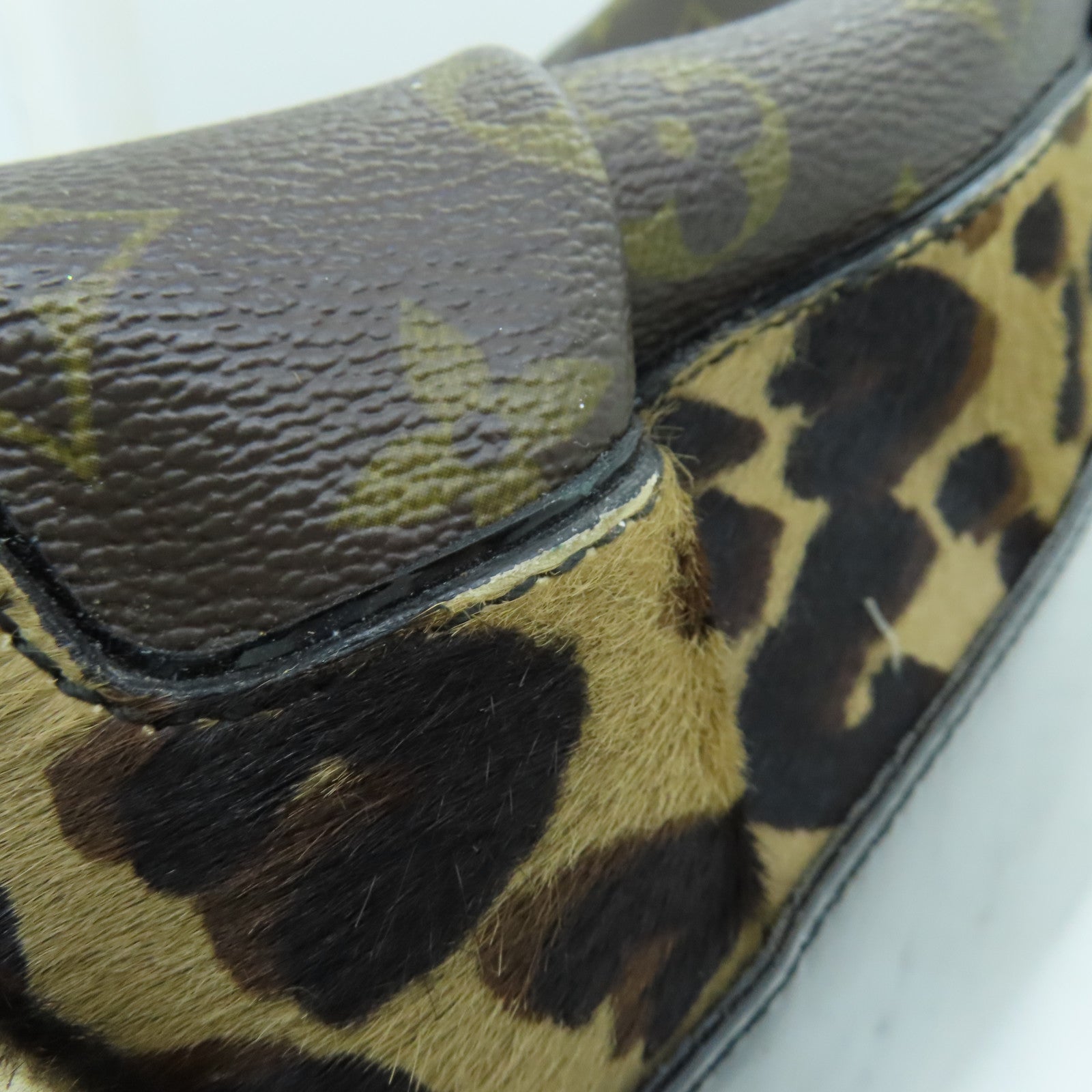 LOUIS VUITTON Monogram/蛇皮皮革Leopard Stephen金扣手挽肩背兩用袋啡色
