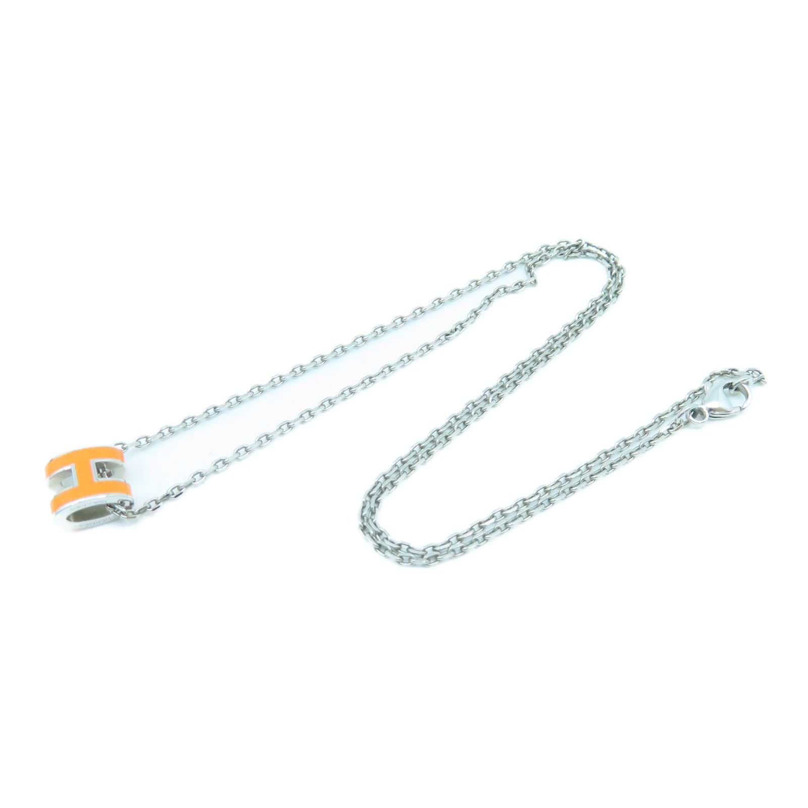 HERMES Metal Mini Pop H Necklace Orange/Silver
