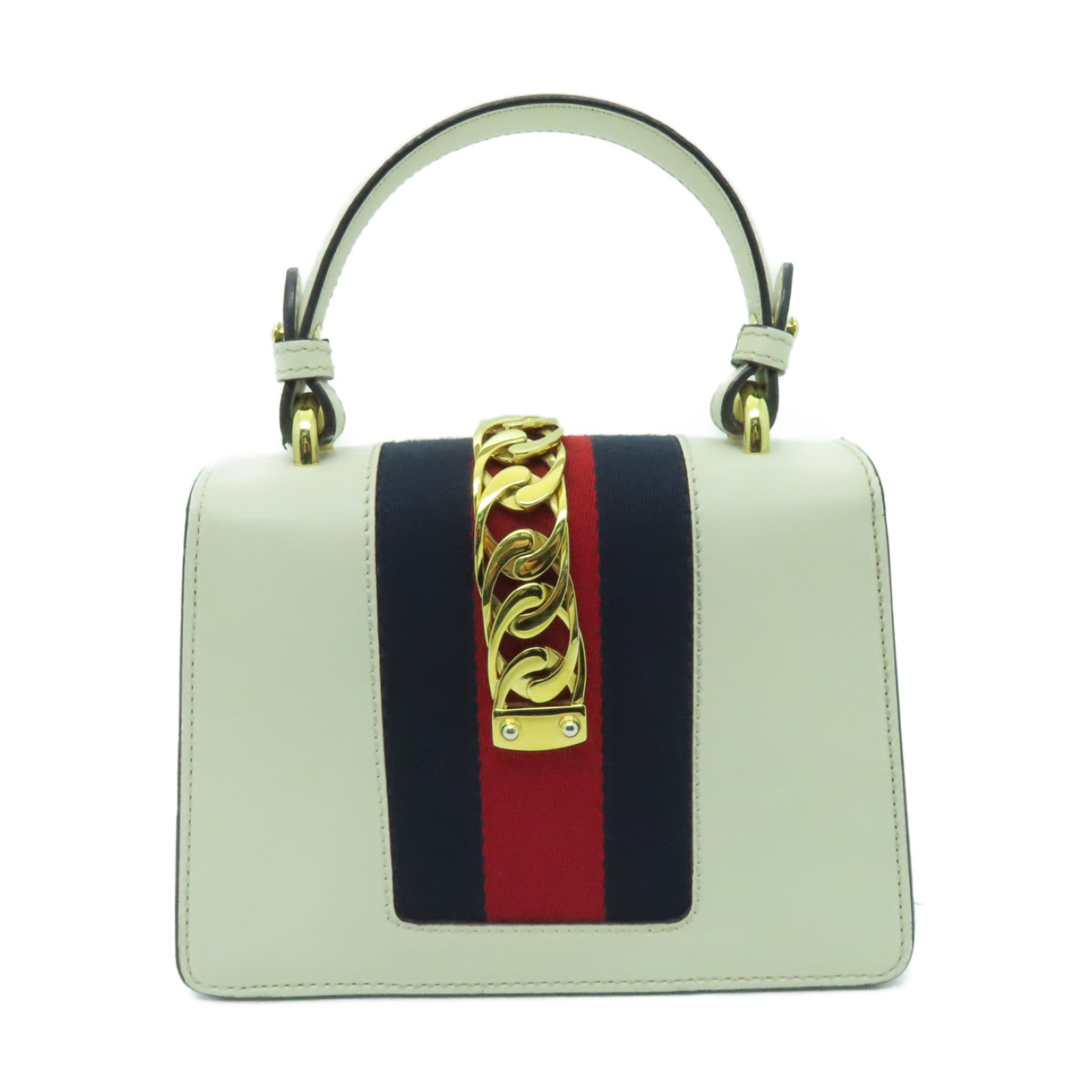 GUCCI 牛皮皮革Sylvie Mini Bag金扣手挽肩背兩用袋白色
