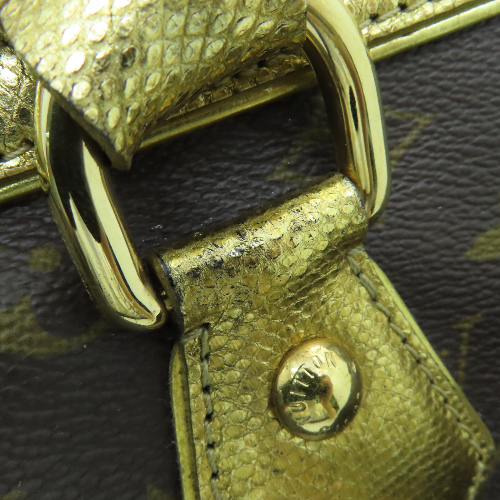 LOUIS VUITTON Monogram/蛇皮皮革Leopard Stephen金扣手挽肩背兩用袋啡色