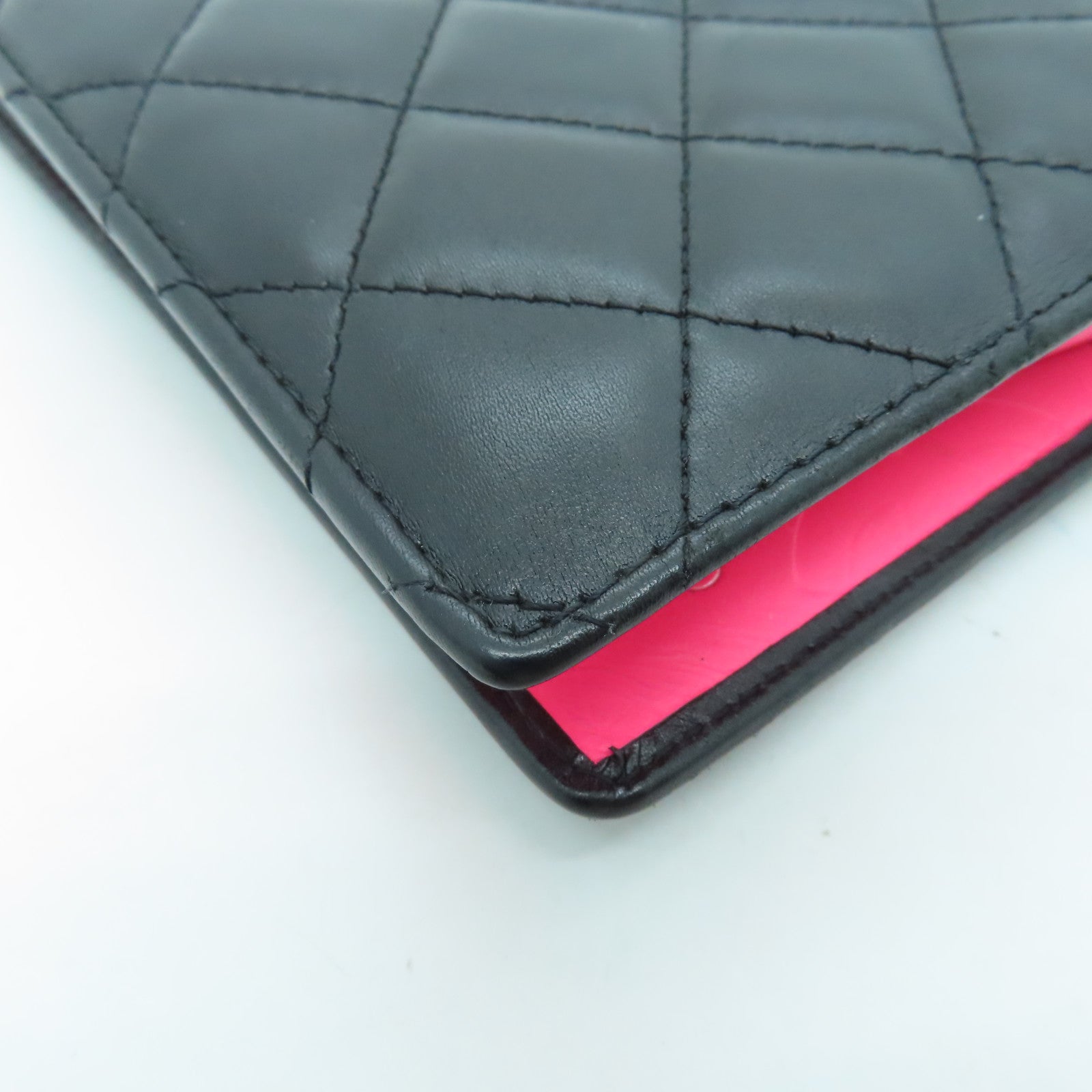 CHANEL 菱格牛皮皮革Cambon Wallet銀扣長錢包黑色