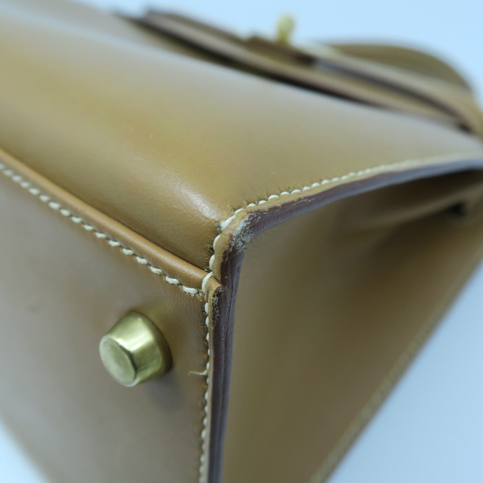 HERMES Chamonix Leather Kelly 28 Gold Buckle Handle Shoulder Bag Brown