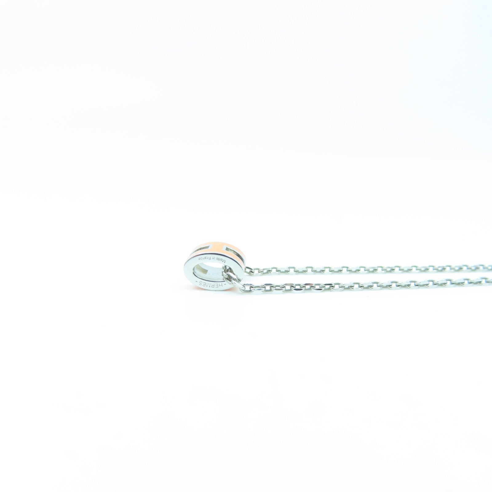 HERMES Metal Mini Pop H Necklace Orange/Silver