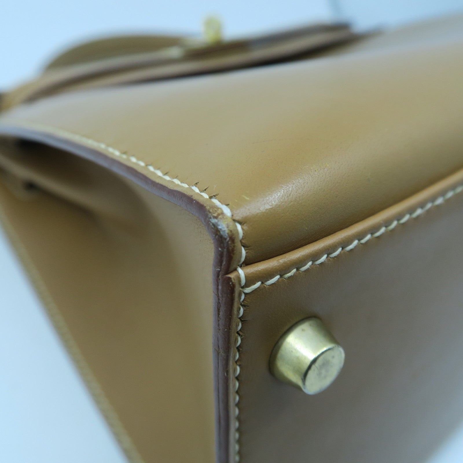HERMES Chamonix Leather Kelly 28 Gold Buckle Handle Shoulder Bag Brown