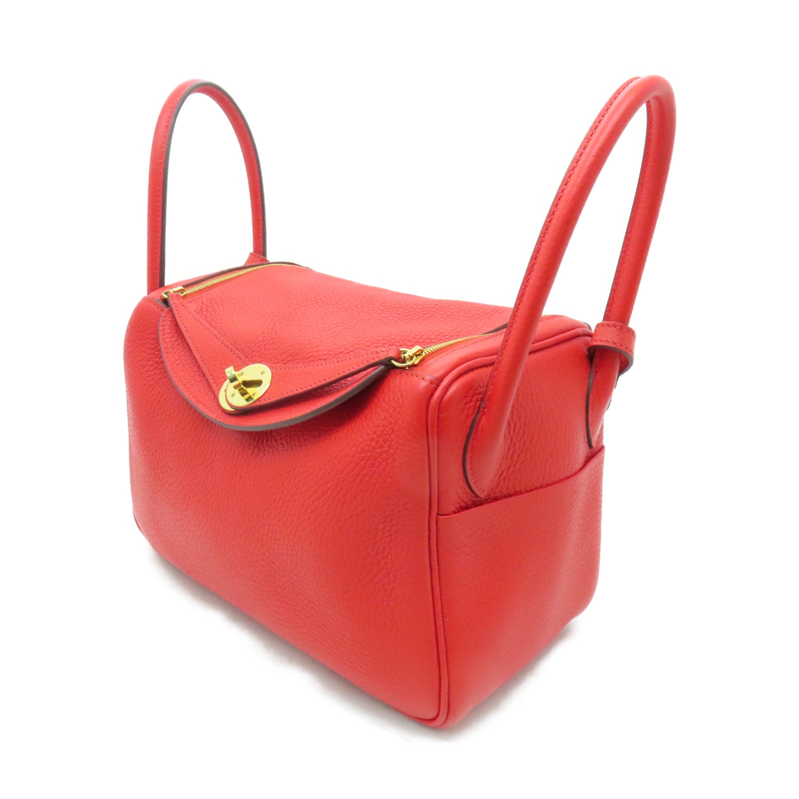 HERMES Clemence皮革Lindy 26金扣手挽肩背兩用袋紅色