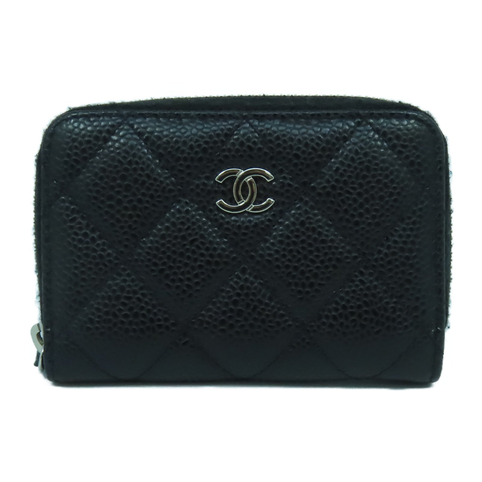 CHANEL 菱格Caviar皮革Card Case銀扣卡片套黑色
