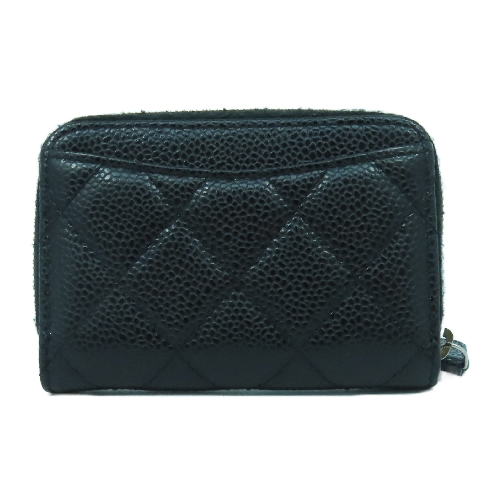 CHANEL 菱格Caviar皮革Card Case銀扣卡片套黑色