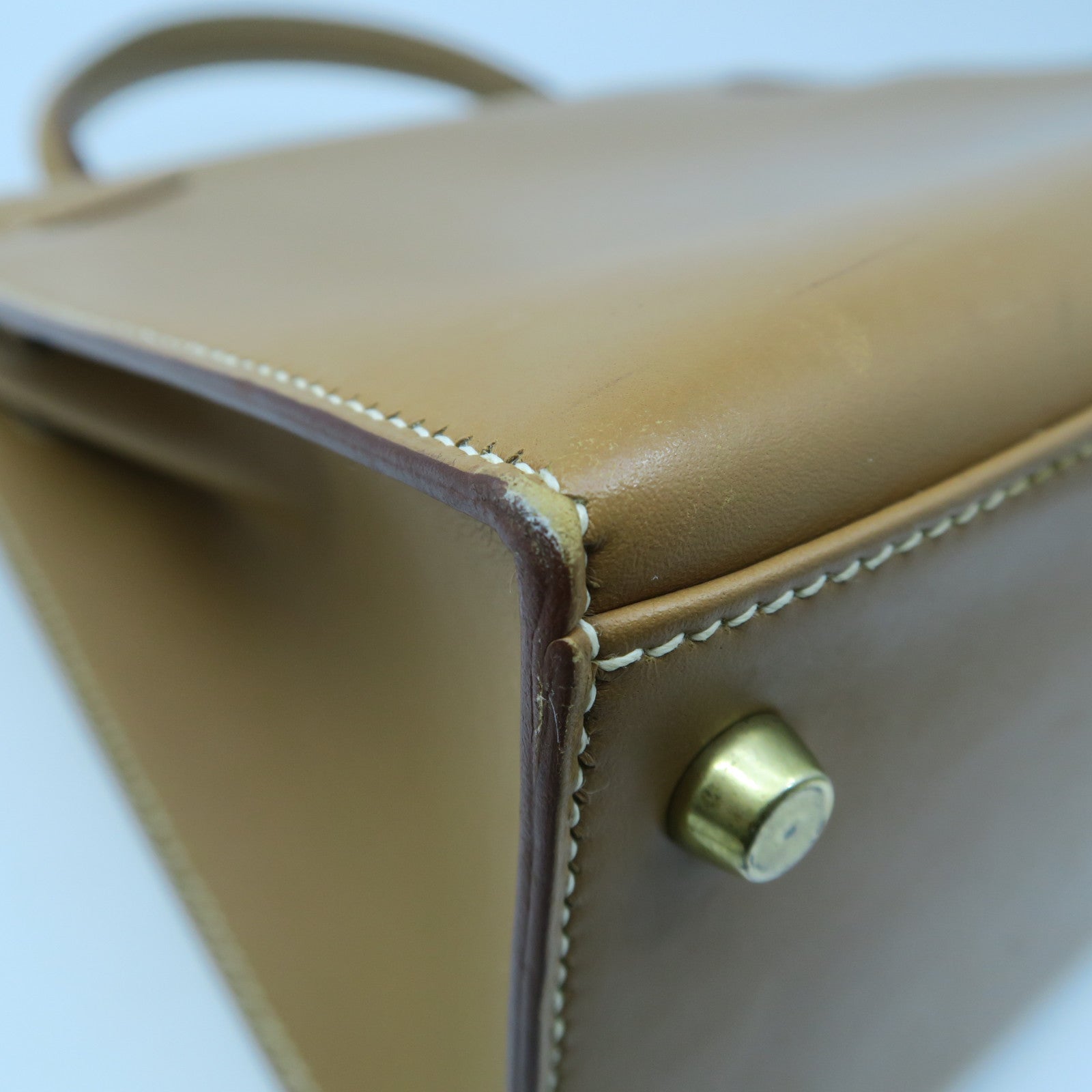 HERMES Chamonix Leather Kelly 28 Gold Buckle Handle Shoulder Bag Brown