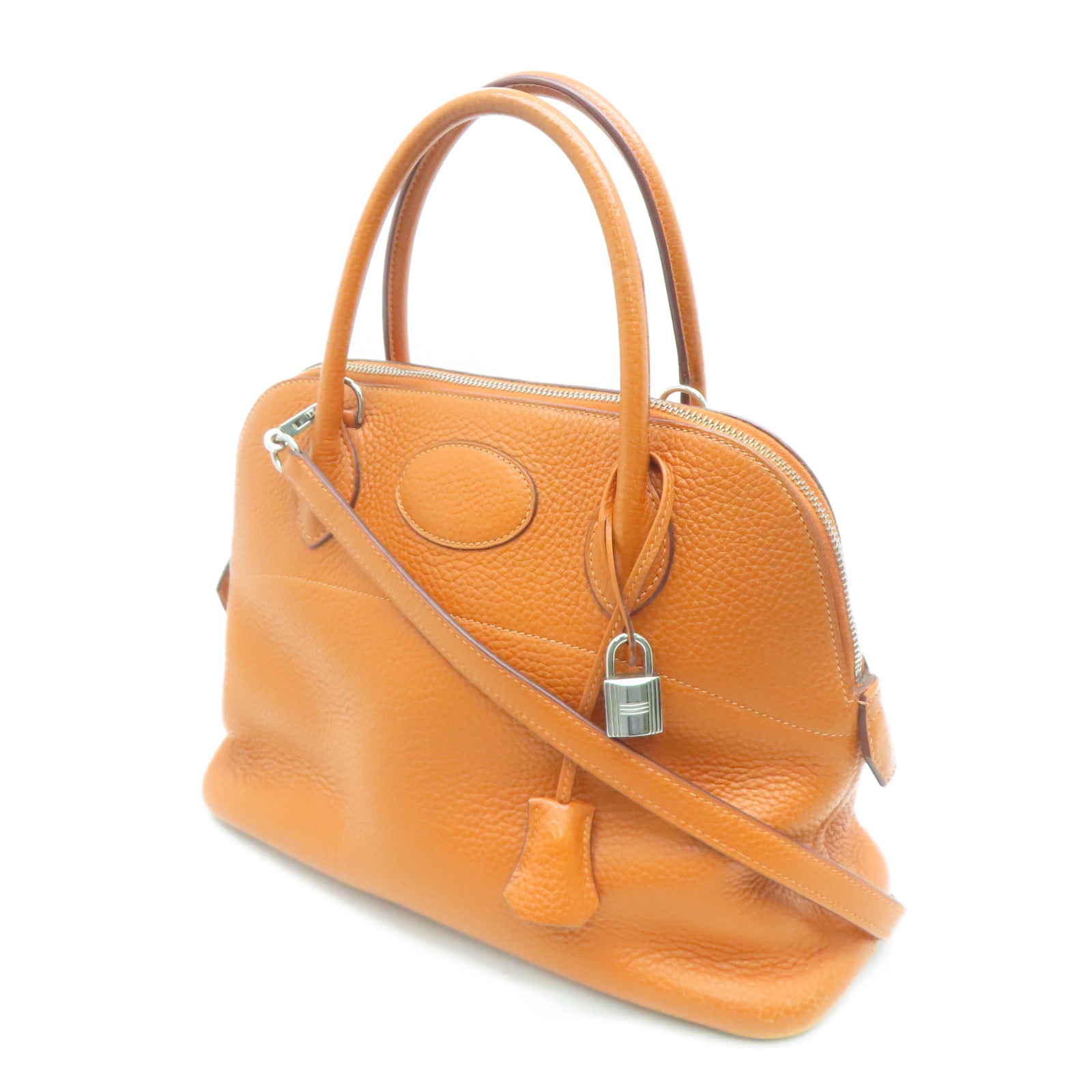 HERMES Taurillon Clemence皮革Bolide 31银扣手挽肩背两用袋橙色