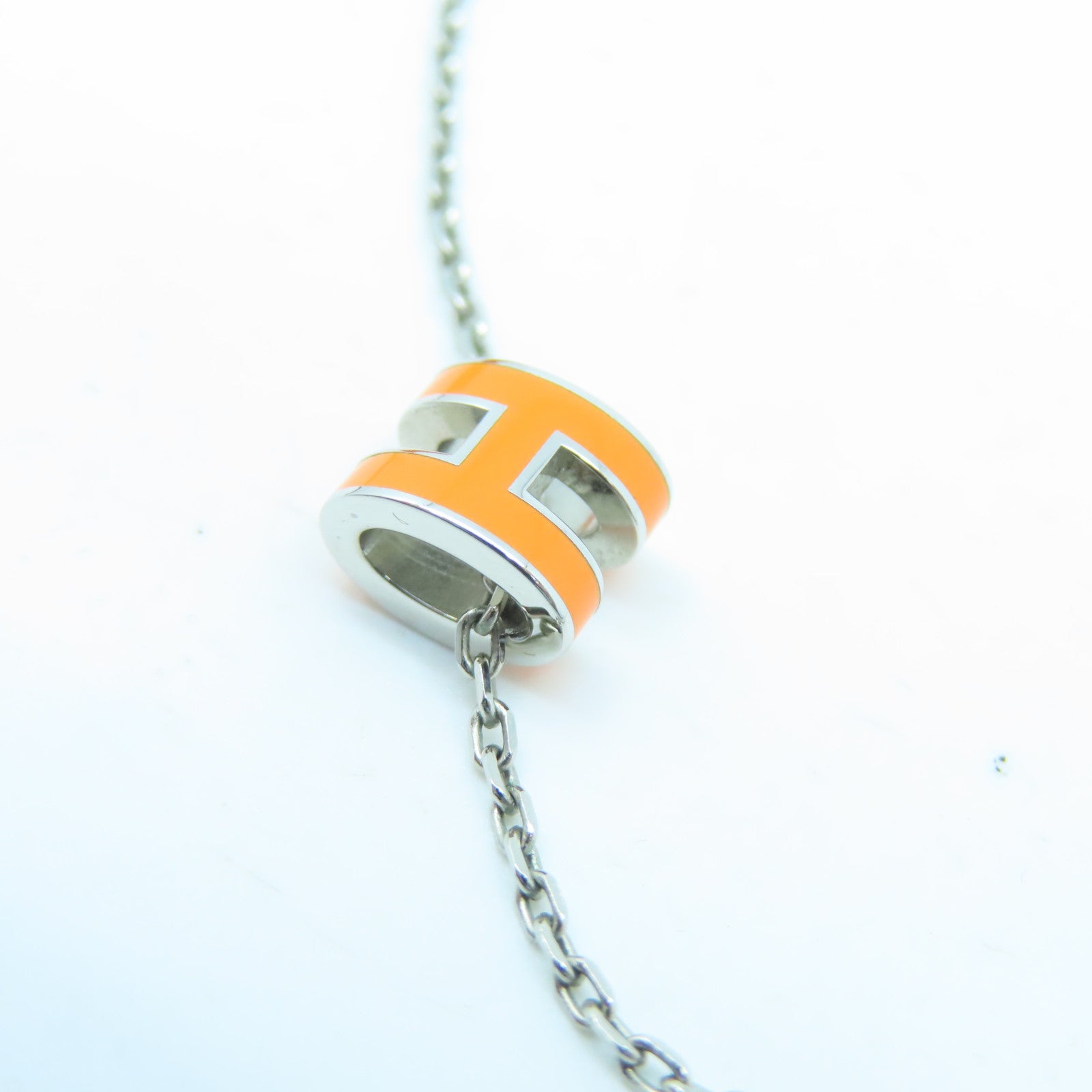 HERMES Metal Mini Pop H Necklace Orange/Silver
