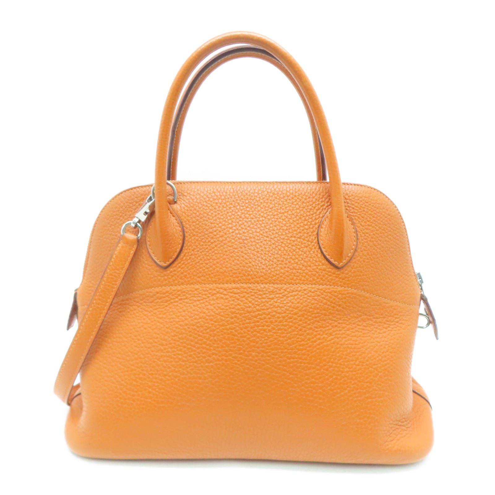 HERMES Taurillon Clemence皮革Bolide 31银扣手挽肩背两用袋橙色