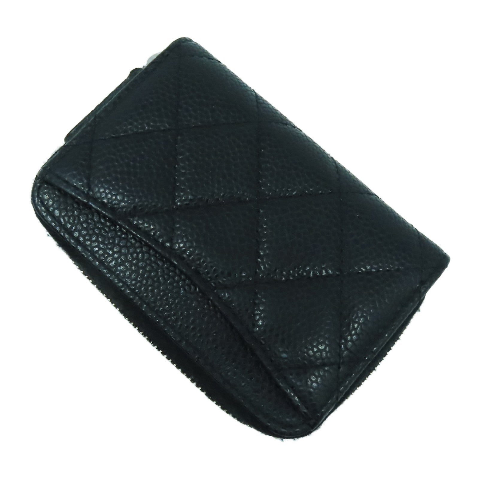 CHANEL 菱格Caviar皮革Card Case銀扣卡片套黑色