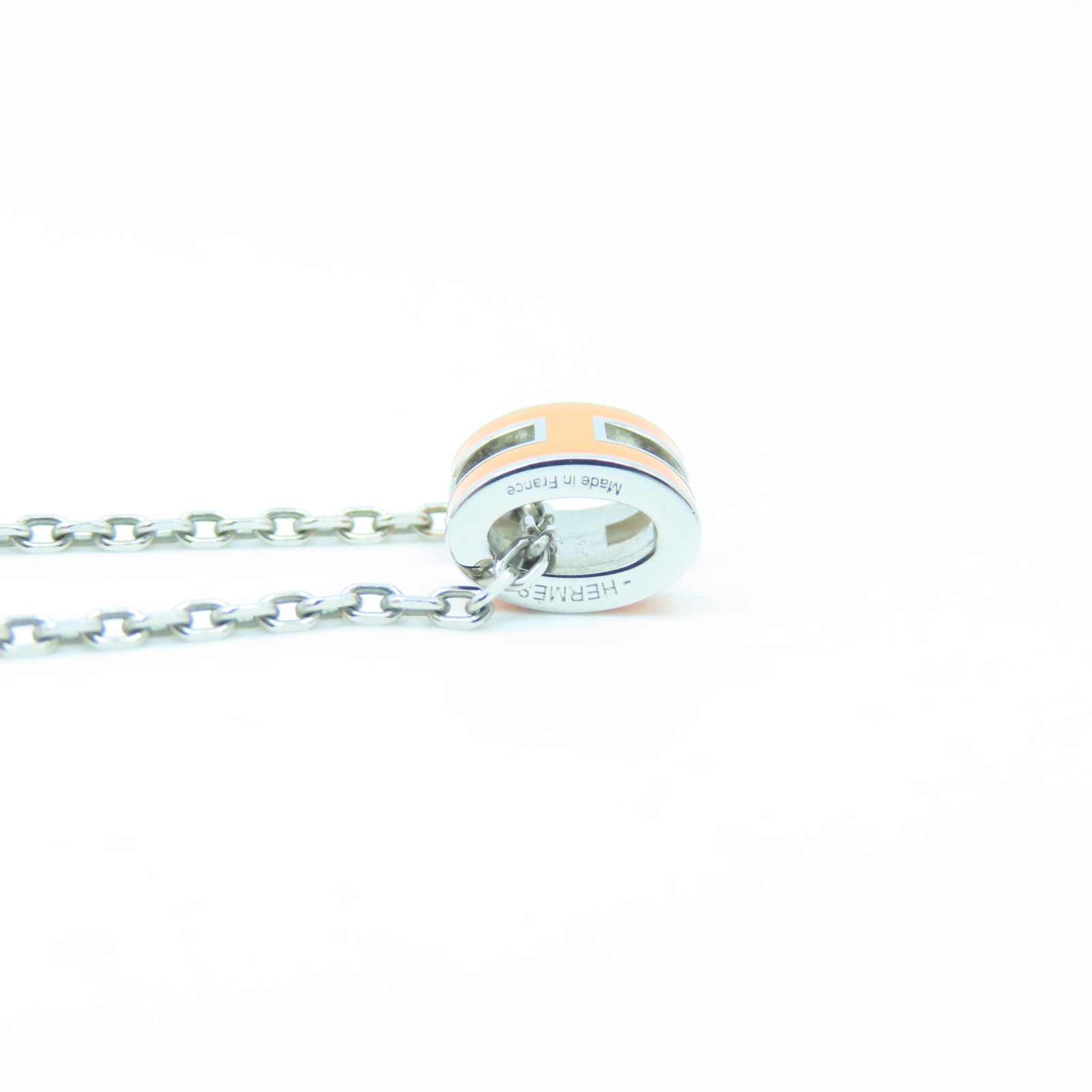 HERMES Metal Mini Pop H Necklace Orange/Silver