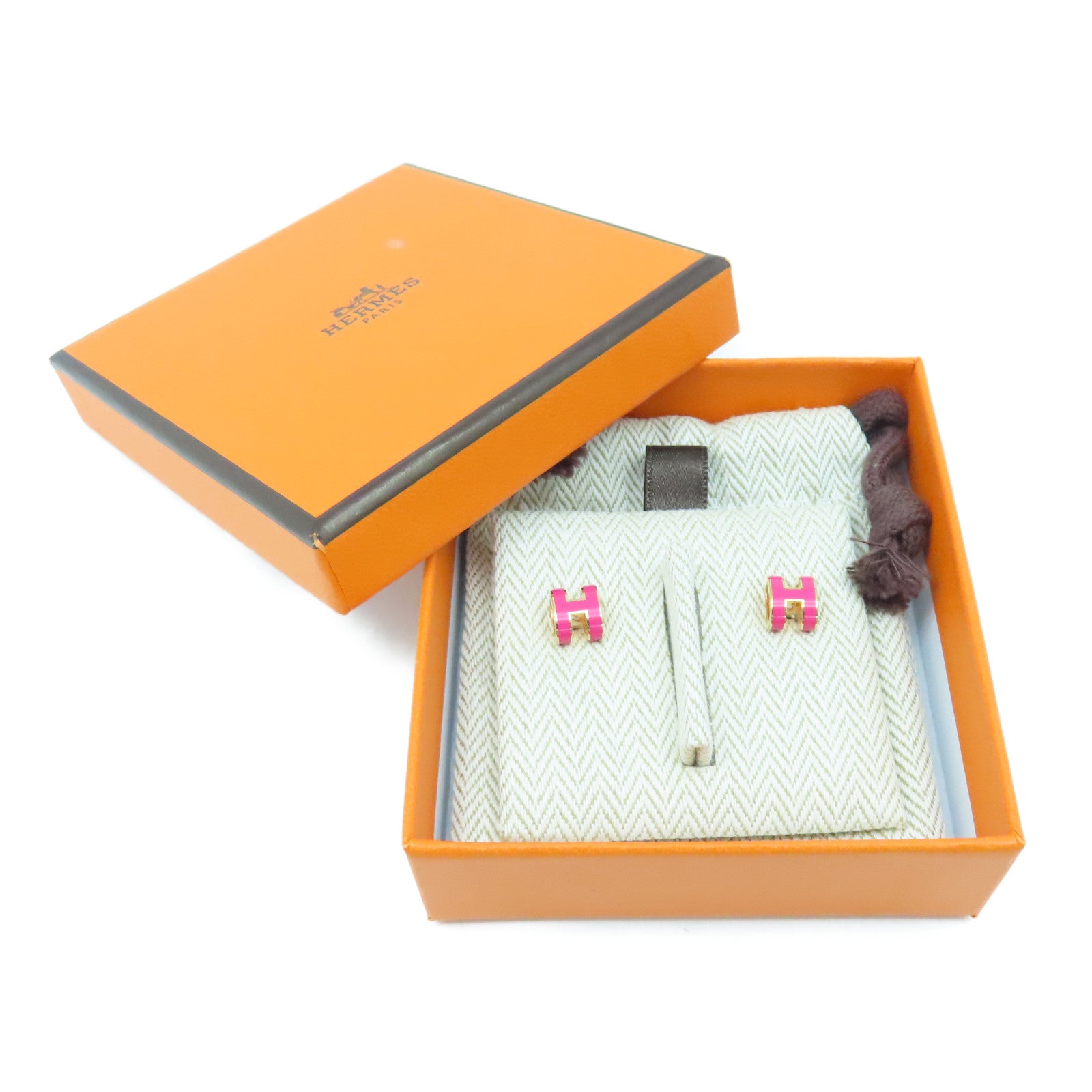 HERMES Metal Mini Pop H Earrings Pink/Gold