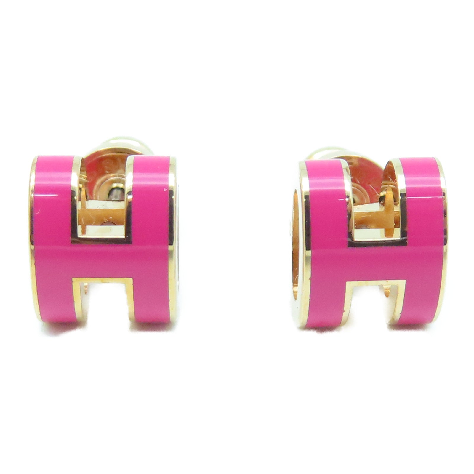 HERMES Metal Mini Pop H Earrings Pink/Gold