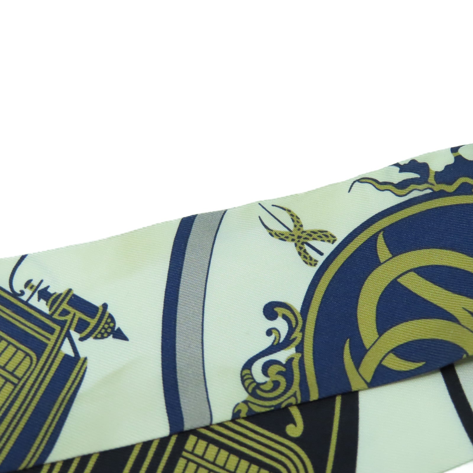 HERMES 絲質Twilly Scarf絲巾白色/藍色