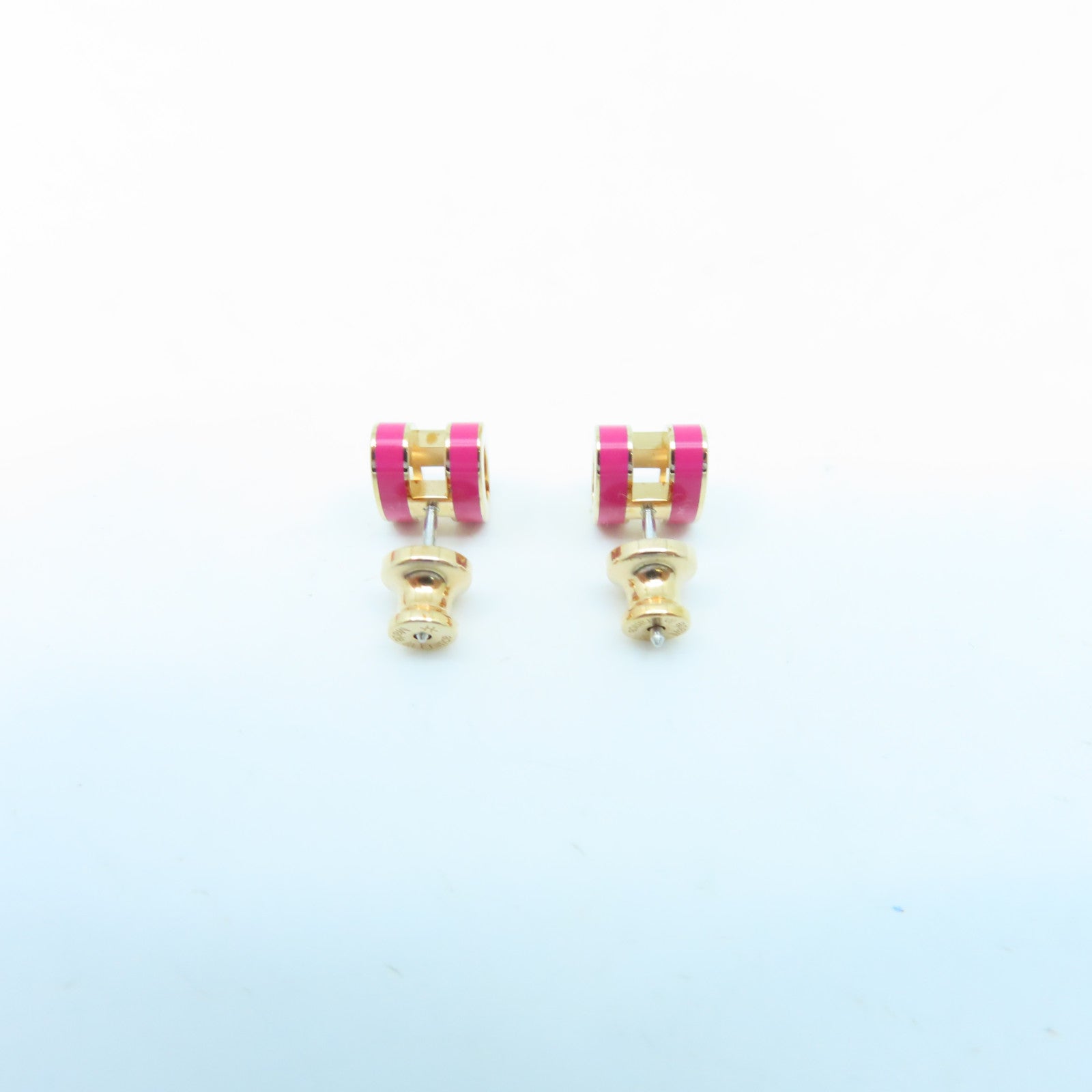 HERMES Metal Mini Pop H Earrings Pink/Gold