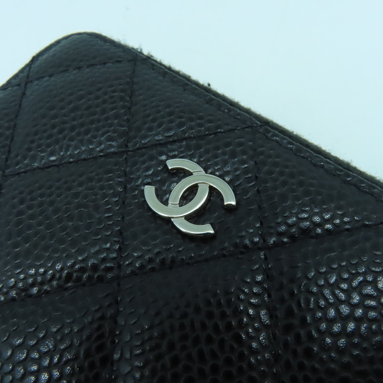 CHANEL 菱格Caviar皮革Card Case銀扣卡片套黑色