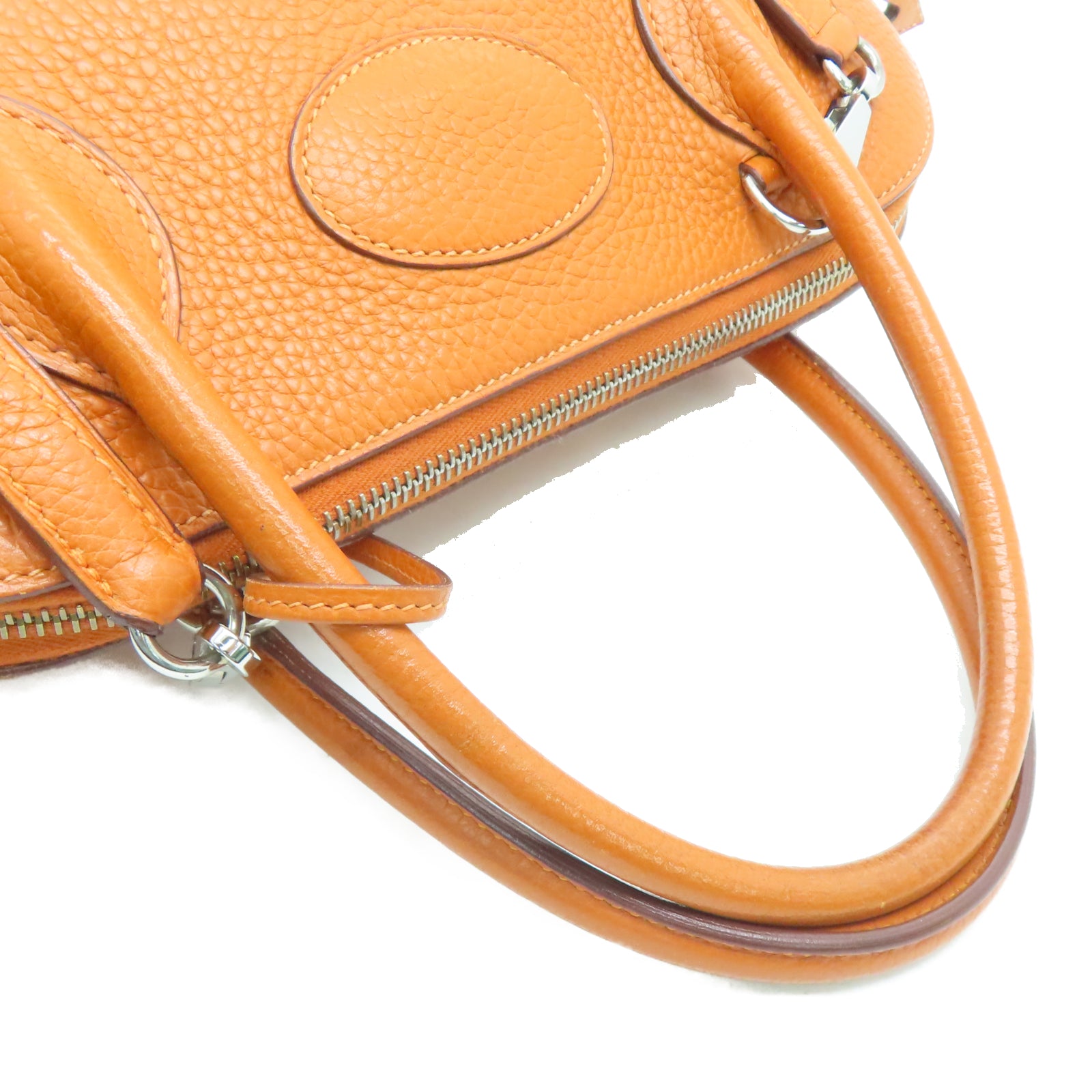 HERMES Taurillon Clemence皮革Bolide 31银扣手挽肩背两用袋橙色